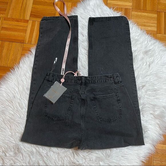 HOUSE OF CB Woman Straight Leg Trendy High Rise Wide Leg Jeans Dark - Picture 5 of 11
